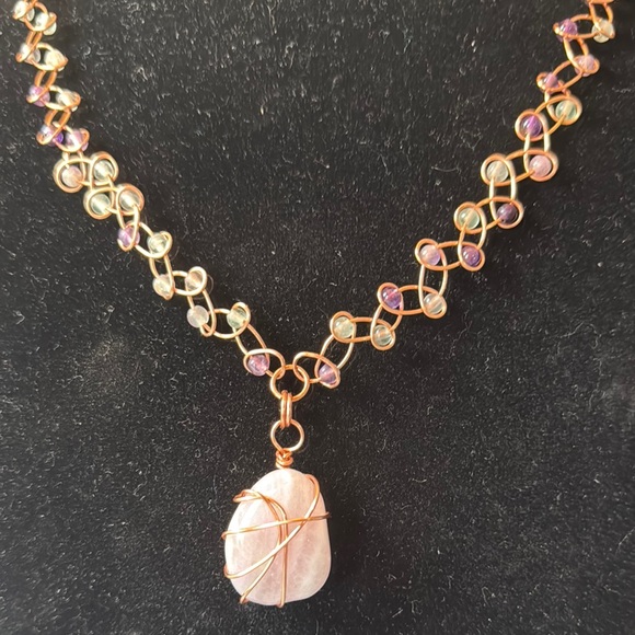 Elegant Gold and Pink Stone Necklace - Picture 2 of 4